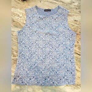Brittany Black Blue Lace Sleeveless Blouse Top Women’s Medium Made in USA